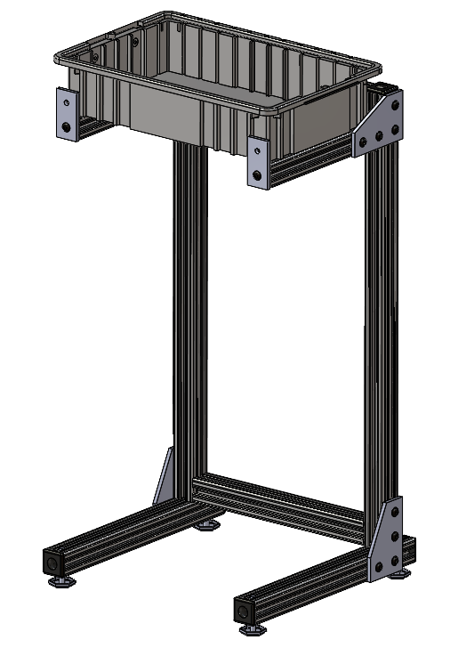 CNC parts catch accumulator rack with 16.5" x 11" bin x 33" high