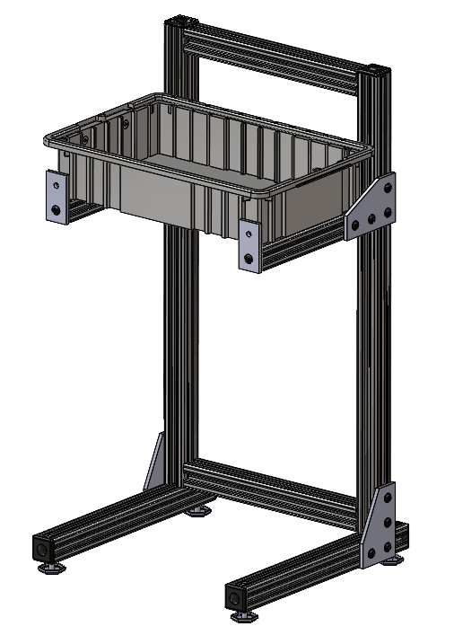 CNC parts catch accumulator rack with 16.5" x 11" bin x 33" high